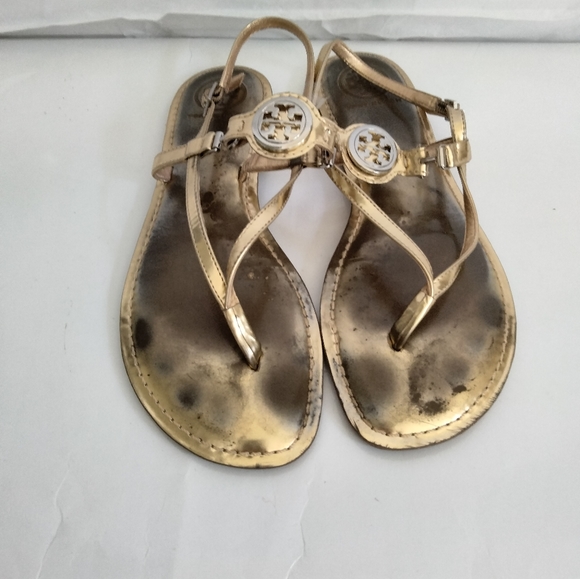 Tory Burch Metallic Gold Ali Thong Sandal Sz 8.5 - Picture 10 of 16